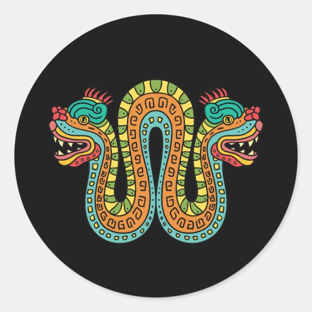 Pegatina Redonda Azteca Serpiente de doble cabezal Serpiente Serpie (Anverso)
