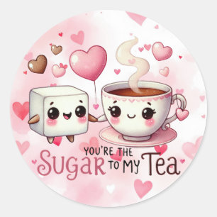 Pegatina Redonda Azúcar El día de San Valentín A Mi Té Gracioso