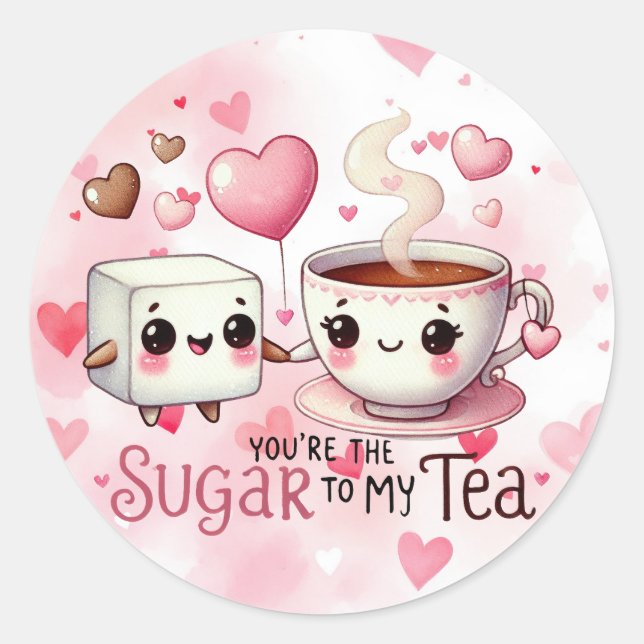 Pegatina Redonda Azúcar El día de San Valentín A Mi Té Gracioso (Anverso)