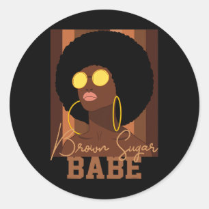 Pegatina Redonda Azúcar Morena Sé Orgullosa Mujeres Negras Afroamer