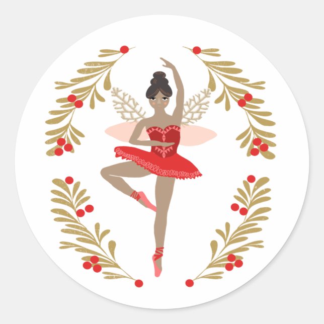 Pegatina Redonda Azúcar Plum Fairy - Navidades Nutcracker (Anverso)