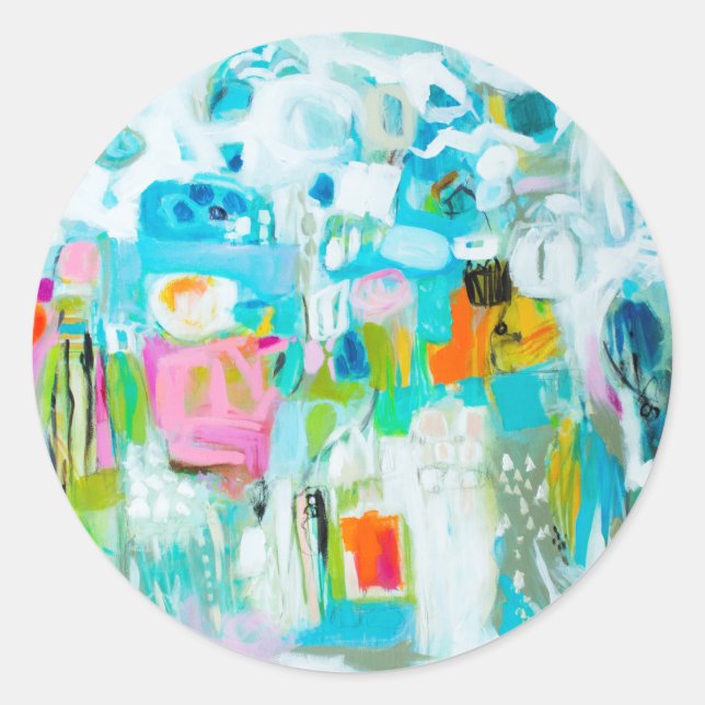 Pegatina Redonda Azul abstracto (Anverso)