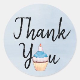 Pegatina Redonda Azul acuarela Gracias Torta