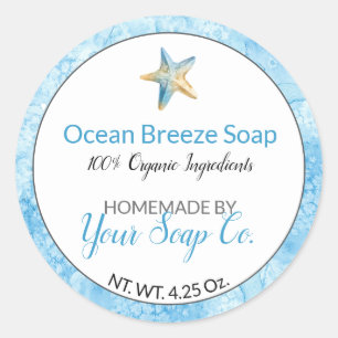 Pegatina Redonda Azul acuático Starfish Beach Jabón hecho a mano
