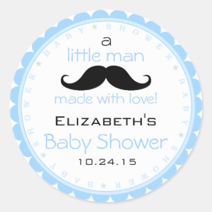 Pegatina Redonda Azul Baby Shower del bigote