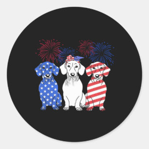 Pegatina Redonda Azul Blanco Rojo Dachshund Perro Bandera Estadouni