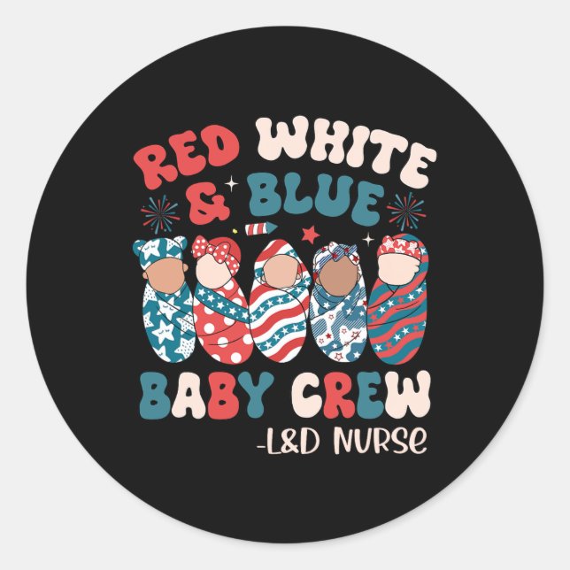 Pegatina Redonda Azul blanco rojo retro Groovy (Anverso)
