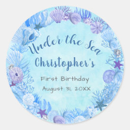 Pegatina Redonda Azul bonito bajo el mar Cumpleaños de un niño