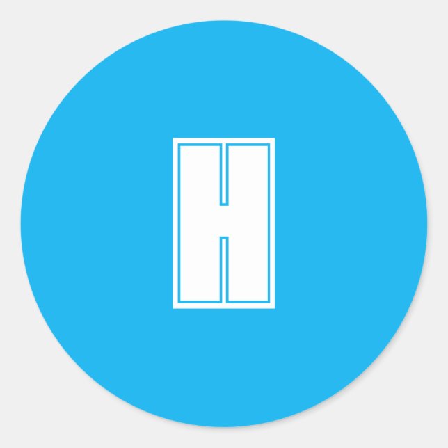 Pegatina Redonda azul brillante inicial blanco (Anverso)