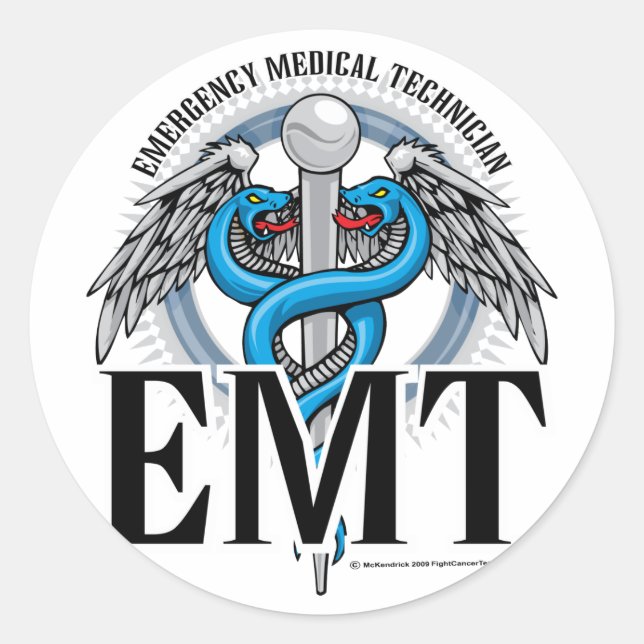 Pegatina Redonda Azul Caduceus EMT (Anverso)