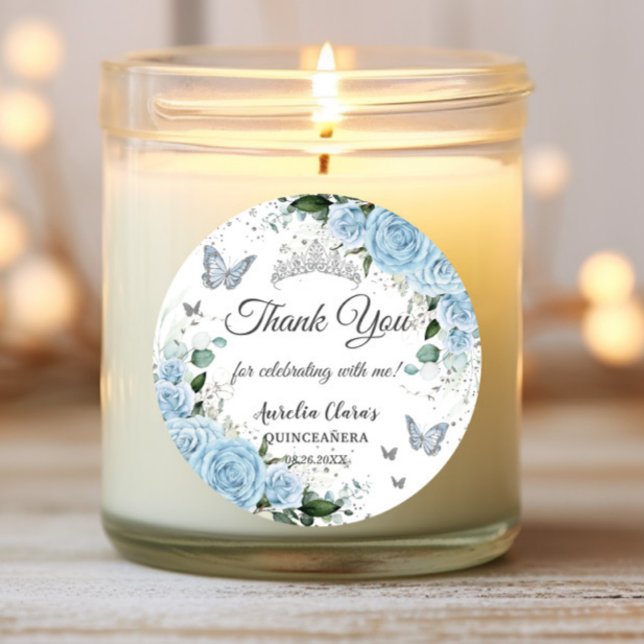 Pegatina Redonda Azul cielo Floral Princesa Vestido Plata Quinceañe (Subido por el creador)