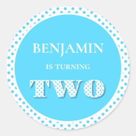 Pegatina Redonda Azul claro girando dos puntos de polka