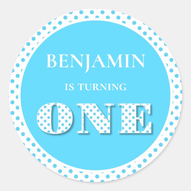 Pegatina Redonda Azul claro girando un punto de polka (Anverso)