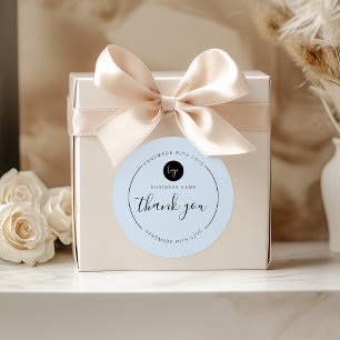 Pegatina Redonda Azul claro Gracias hecho a mano con amor