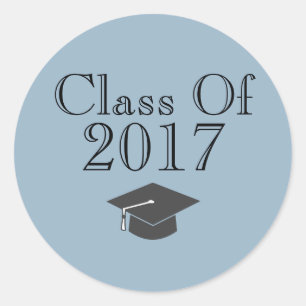 Pegatina Redonda Azul "Clase de 2017" con tapón de graduación
