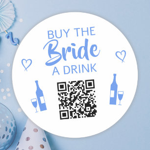 Pegatina Redonda Azul Compra un trago a la novia Código QR Despedid