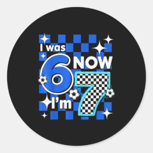 Pegatina Redonda Azul Cuadros Yo Tenía 6 Ahora Tengo 7 Cumpleaños F