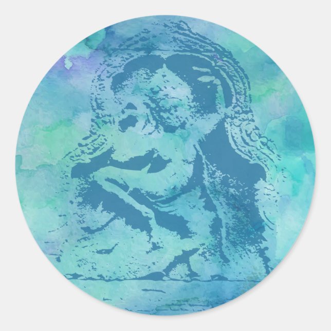 Pegatina Redonda Azul de Apsara (Anverso)