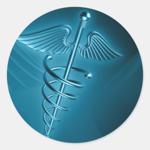 Pegatina Redonda Azul de Asclepio