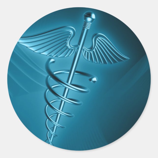 Pegatina Redonda Azul de Asclepio (Anverso)