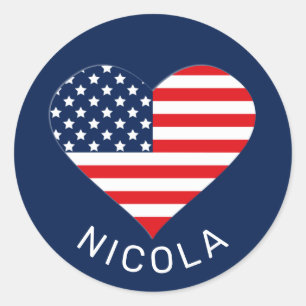 Pegatina Redonda Azul de la Marina Patriótica, Corazón de la Bander