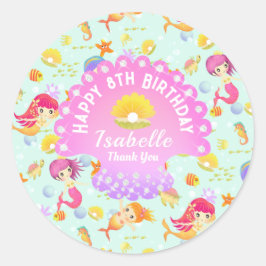 Pegatina Redonda Azul de Mermaid
