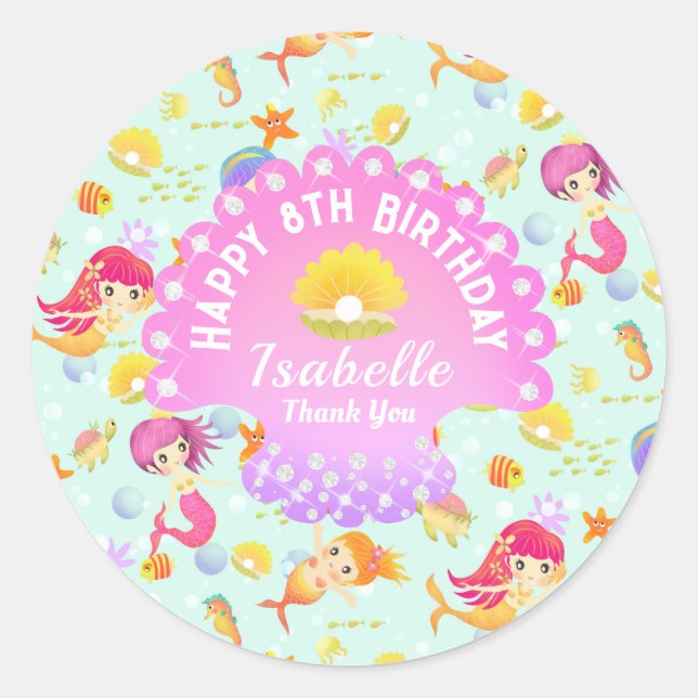 Pegatina Redonda Azul de Mermaid (Anverso)