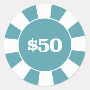 Pegatina Redonda Azul del práctico de costa 50 del póker