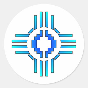 Pegatina Redonda Azul del Rótulo de Zia Sun