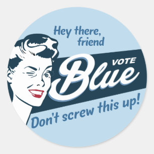 Pegatina Redonda Azul del voto   Retro Funny  