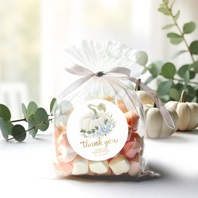 Pegatina Redonda Azul Floral Calabaza Caída Baby Shower Gracias (Subido por el creador)