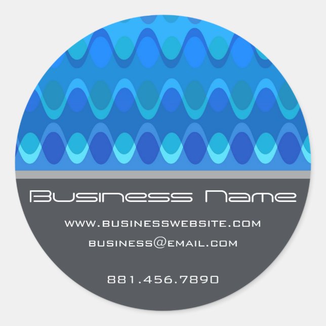Pegatina Redonda Azul Funky Groovy Zig Zag Waves Patrón de chevron (Anverso)