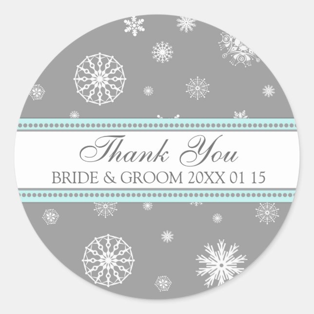 Pegatina Redonda Azul gris Gracias a ti Bolsas de Favor de Boda de  (Anverso)