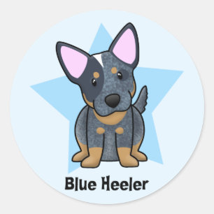 Pegatina Redonda Azul Heeler de la estrella de Kawaii