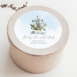 Pegatina Redonda Azul invierno Bebé hace frío afuera baby shower