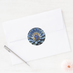 Pegatina Redonda Azul Lotus Flor Arte Espiritual Zen