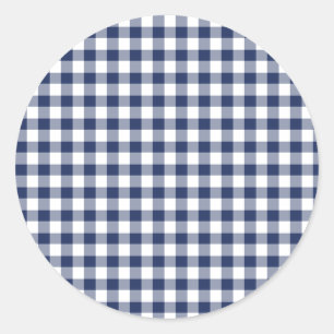 Pegatina Redonda Azul marino de Gingham clásico