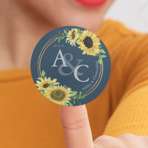 Pegatina Redonda Azul marino ・ Elegante Boda moderno