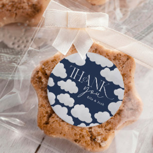 Pegatina Redonda Azul marino Gracias Nueve Modernos Mínimos