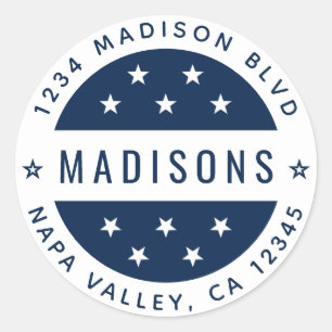 Pegatina Redonda Azul Marino y Estrellas Blancas Dirección de Retor