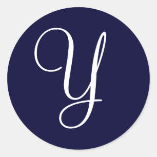 Pegatina Redonda Azul Marino y Monograma Blanco Y