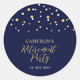 Pegatina Redonda Azul marino y oro   Partido de Jubilación Moderno 