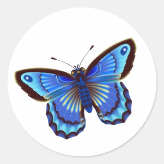 Pegatina Redonda Azul mariposa