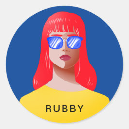 Pegatina Redonda azul moda y mujer elegante