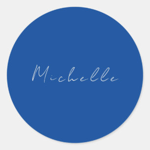 Pegatina Redonda Azul moderno Minimalista de moda manuscrito