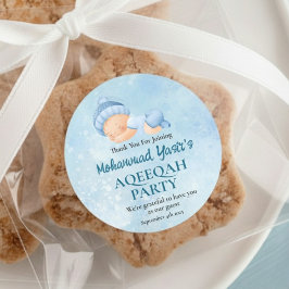 Pegatina Redonda Azul musulmán recién nacido niño bebé Aqeeqah Rond