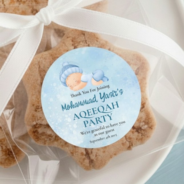Pegatina Redonda Azul musulmán recién nacido niño bebé Aqeeqah Rond (Subido por el creador)