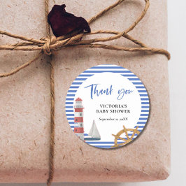Pegatina Redonda Azul Nautico Gracias Baby Shower