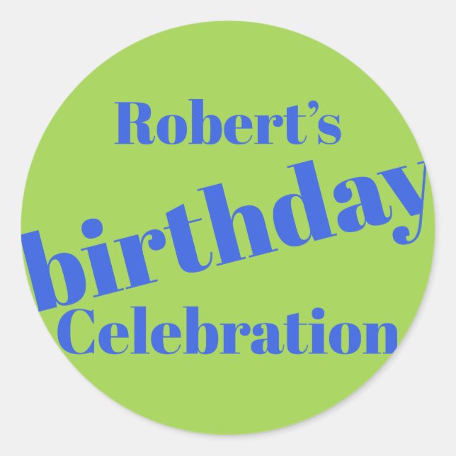Pegatina Redonda Azul Negrita En La Fiesta De Cumpleaños Verde Lime (Anverso)