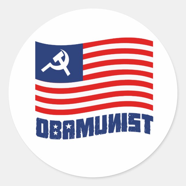 Pegatina Redonda azul obamunista (Anverso)